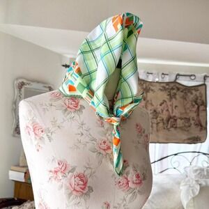 vintage green square floral scarf‎